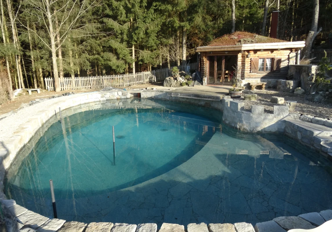 Modernes Gartenkonzept mit Schwimmteich